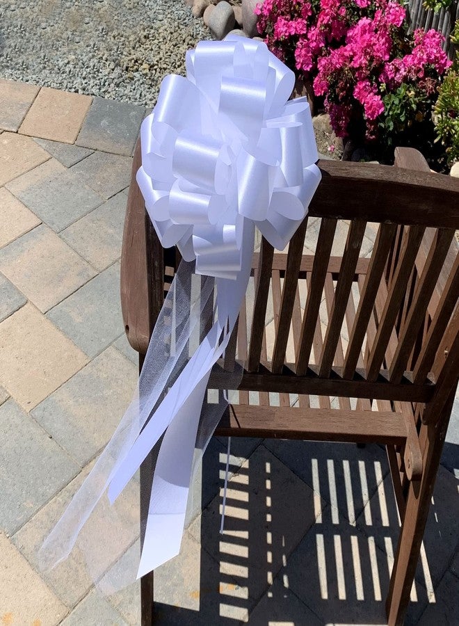 GiftWrap Etc. Large White Wedding Pull Bows with Long Tulle Tails - 9" Wide, Set of 6, Wedding Pew Bows, Valentine's Day, Mother's Day, Aisle Decor, Reception, Large Christmas Bow, Wreath, Anniversary - Image 4